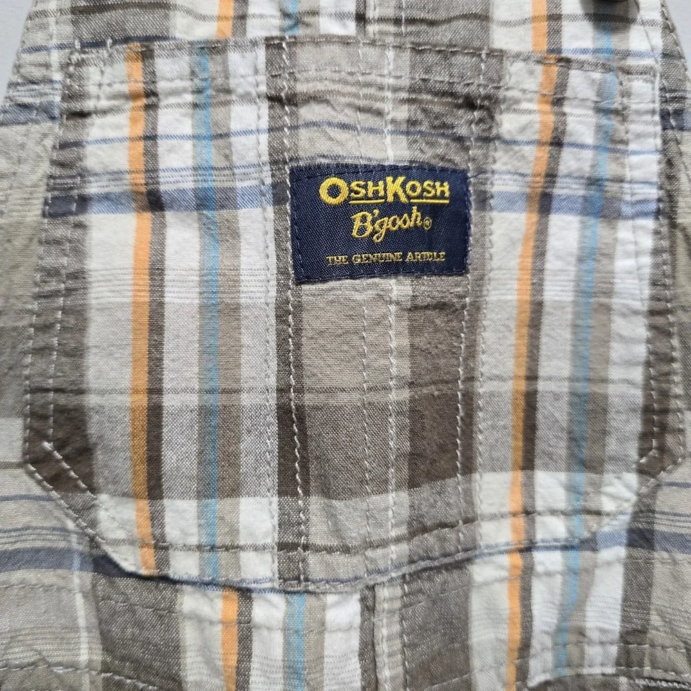 OshKosh B'gosh Vestbak Plaid Shortalls Overalls 24 Months Brown Blue Cotton